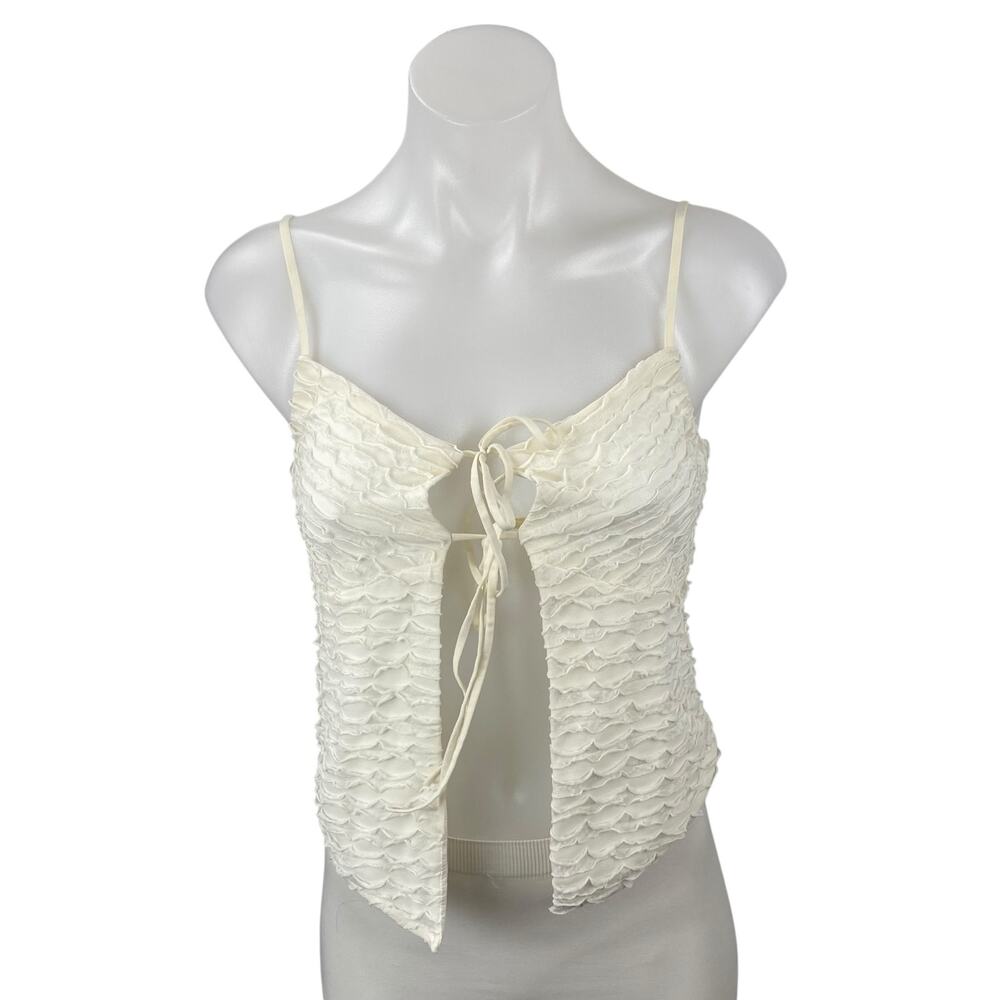 Edikted Alessia Women's White Ruffle Tie Front Sleeveless Camisole Tank Top Sz S